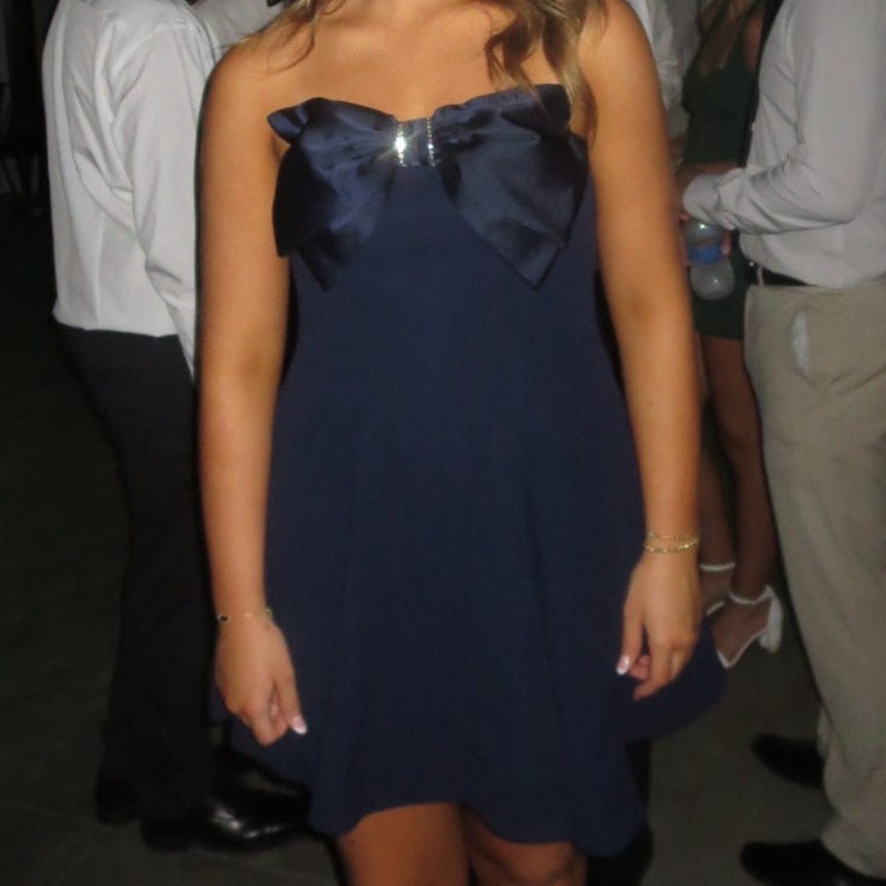 B. Darlin Navy Strapless Party Dress with Bow Detail- Junior’s